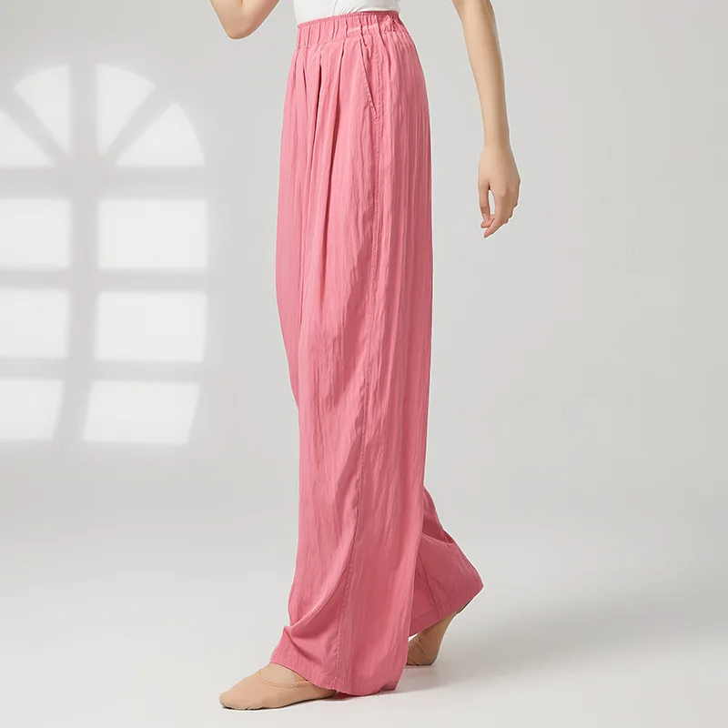 

Dance pants summer new high waist loose drape ice silk wide leg pants daily wear