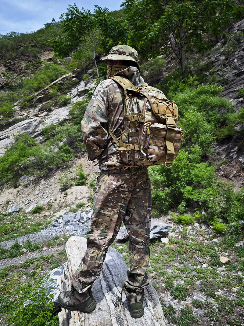 Militärisches Tarnuniform-Set, atmungsaktiver Sommer-Trainingsanzug, Outdoor-Mehrzweck-Taktische Arbeitskleidung, komplette Overalls – Detail 10