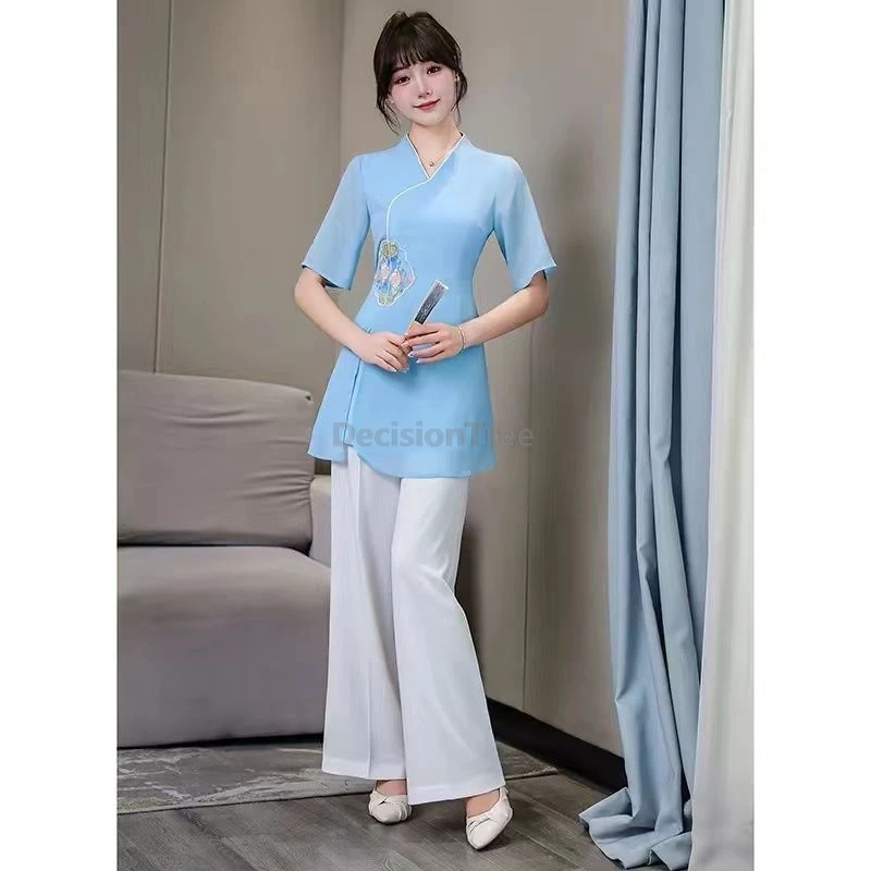 2025 fairy embroideried improved qipao outfit elegant Beautician daily work uniform health preservation sauna spa uniform