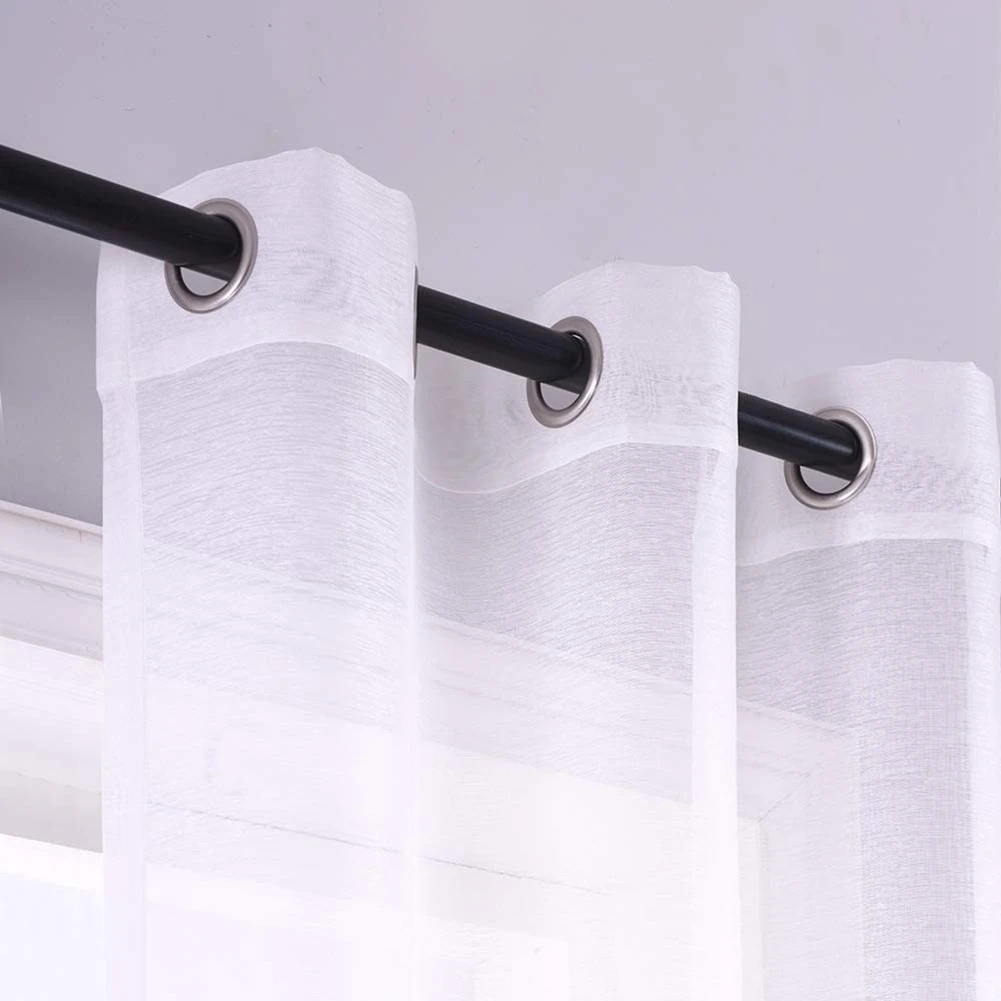 AT19-Sheer Curtains White Grommet Set Of 2 Panels Window Sheer Semi Drapes Polyester Look Voile Curtains For Bed Room
