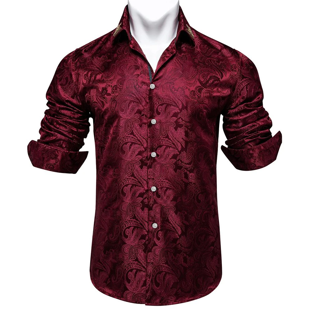 Mens Formal Blouse Paisley Long Sleeve Shirts Wedding Casual Style Lapel Neckline Polyester Fabric Slight Stretch