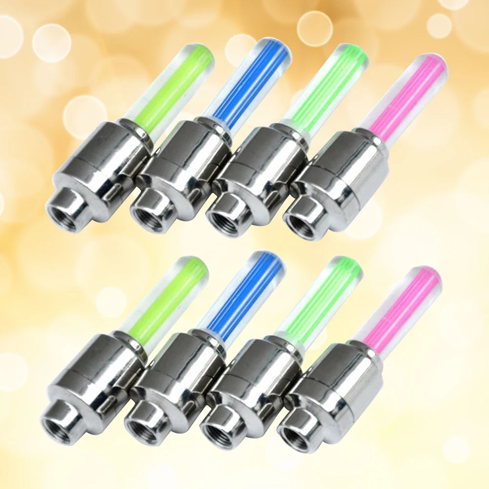 

8 Pcs Bicycle Accessories Gloss Rod Valve Lamp Tires Car Caps Light Bike LED Lights