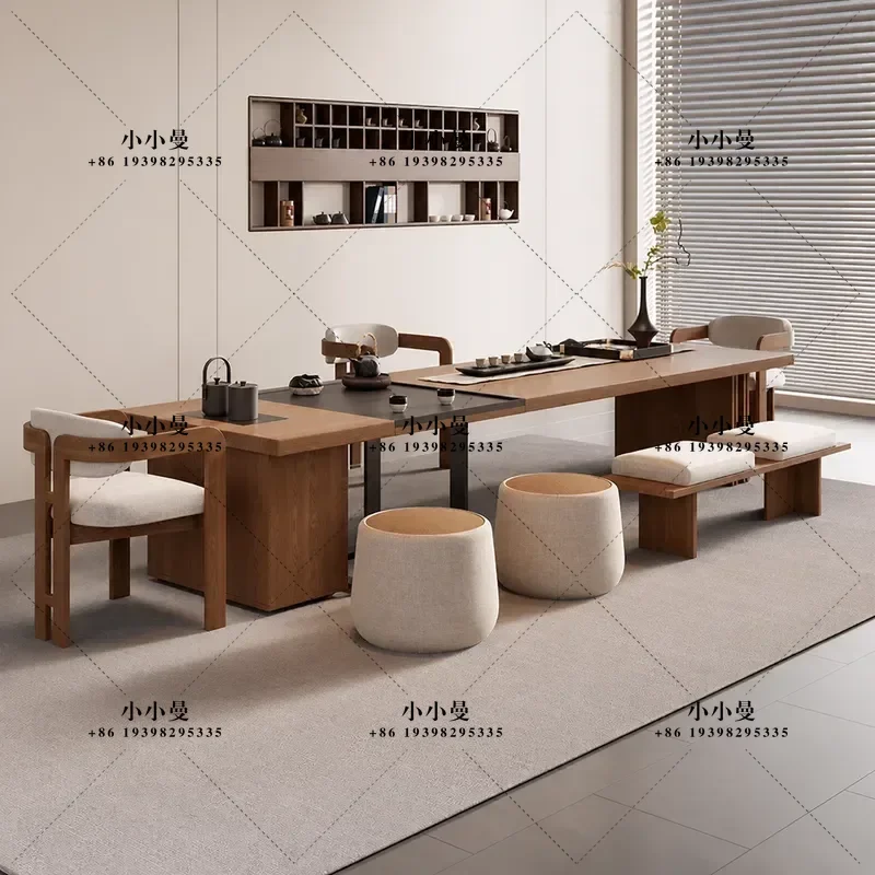 White Wax Wood Large Solid Wood Tea Table New Chinese Style Zen Office Desk Integrated Living Room Household Log Furniture