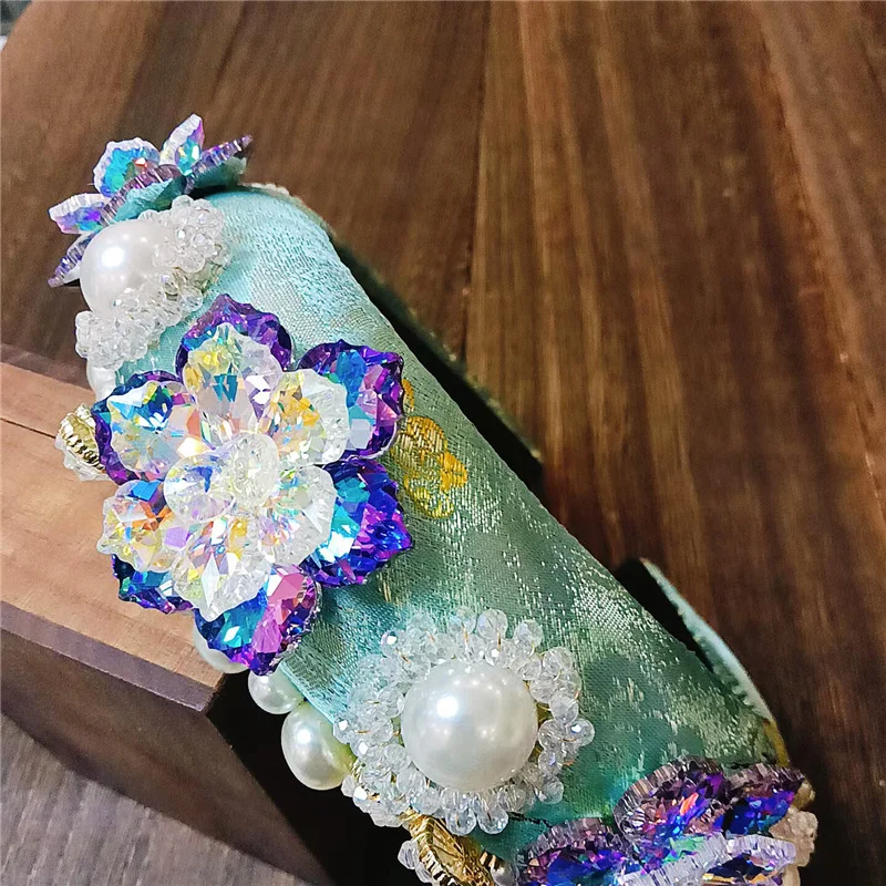 2023 New Design Baroque Headband Pink Blue Vintage Hairband For Women Hair Jewelry Rhinestones Accessories Girls Crystal Jewelry