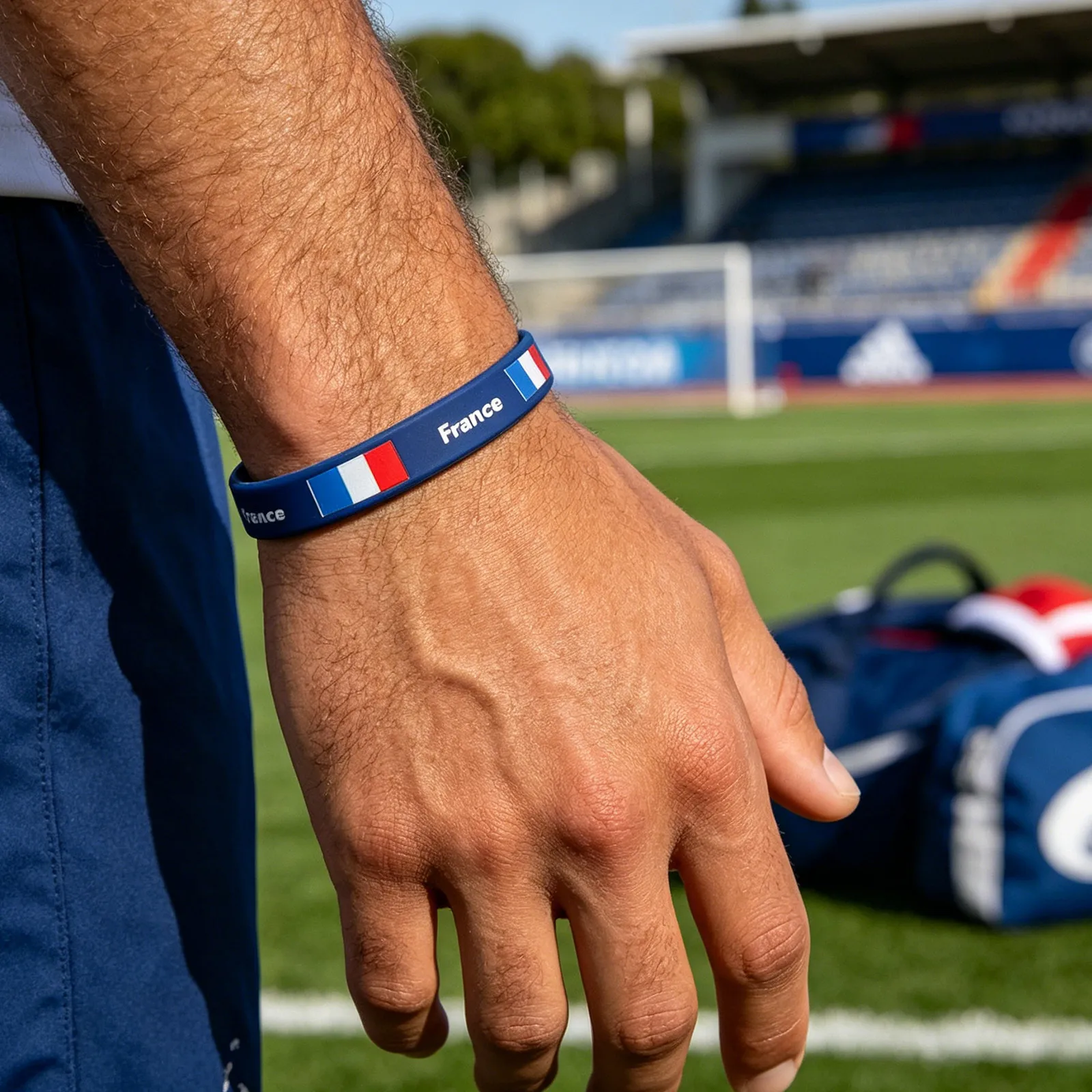 

20Pcs French Football Wristband Silicone Patriotic Sports Bracelet Secure Fit Sweatproof for Soccer Games Football Parties