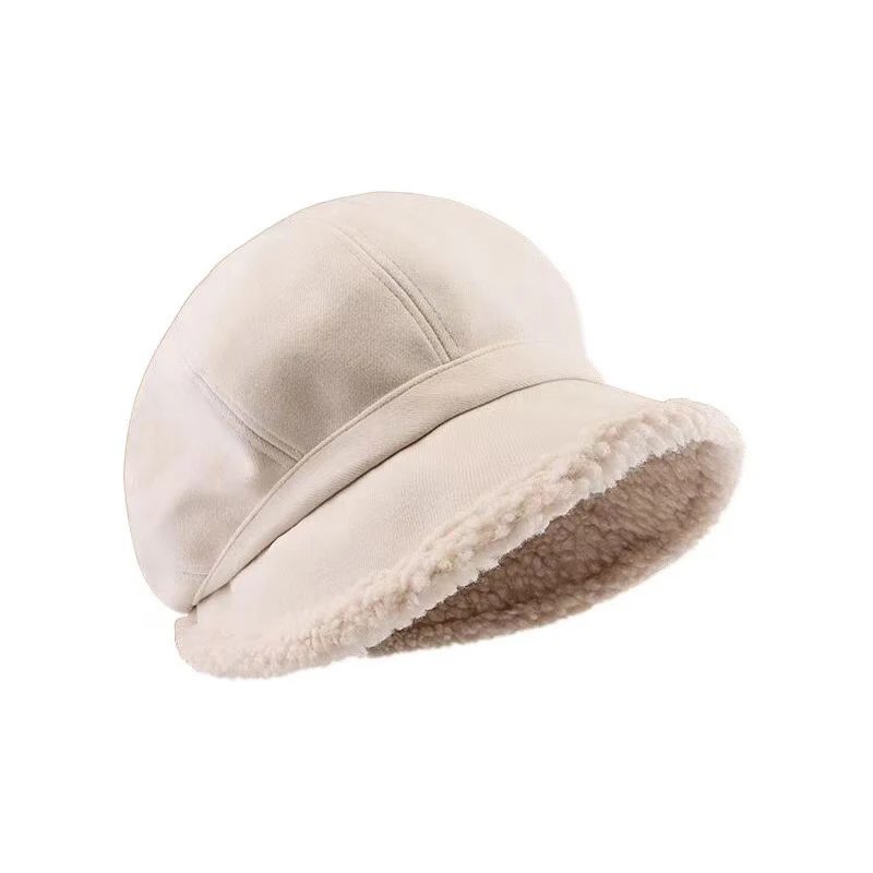 Creative Woman's Winter Beret Hats Color Velvet Cap Female Keep Warm New Bucket Hat