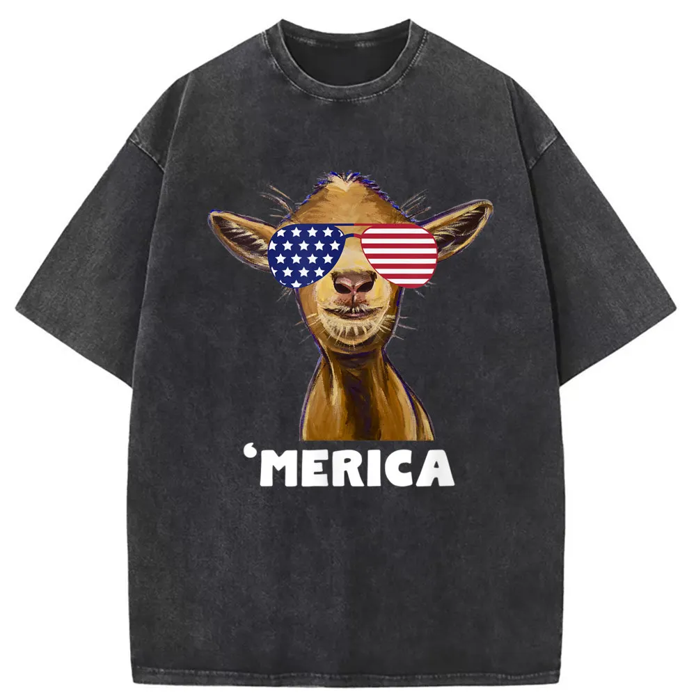 July 4th Goat Merica Men Funny T-Shirts High Street Leisure Long Sleeve Tshirts Man Autumn Special Clothing Mens Sweatshirts