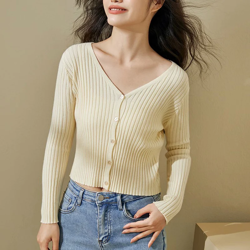 

Knitted Slim Casual V Neck Women's Cardigan Long Sleeves Cardigan Sweater Solid Colour Solid ColourAutumn Winter