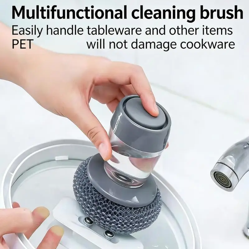 E8BD Practical Cookware Scrubber With Detergent Dispenser System for Cleaning Pan