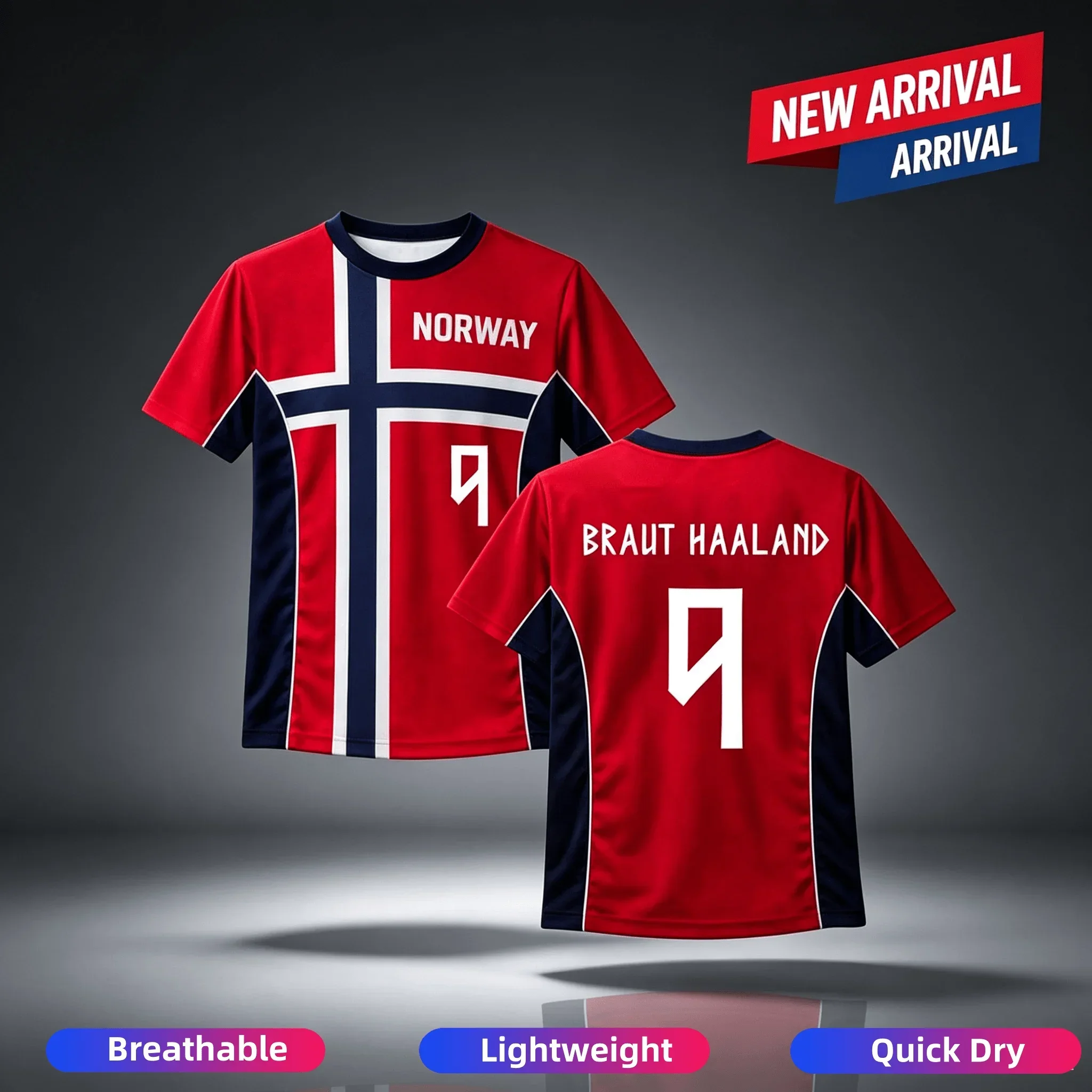 Norway No.9 Jersey Football T-shirt Sports Casual T-shirt Breathable Quick Drying Street Wear Unisex Adult and Children's Outfit