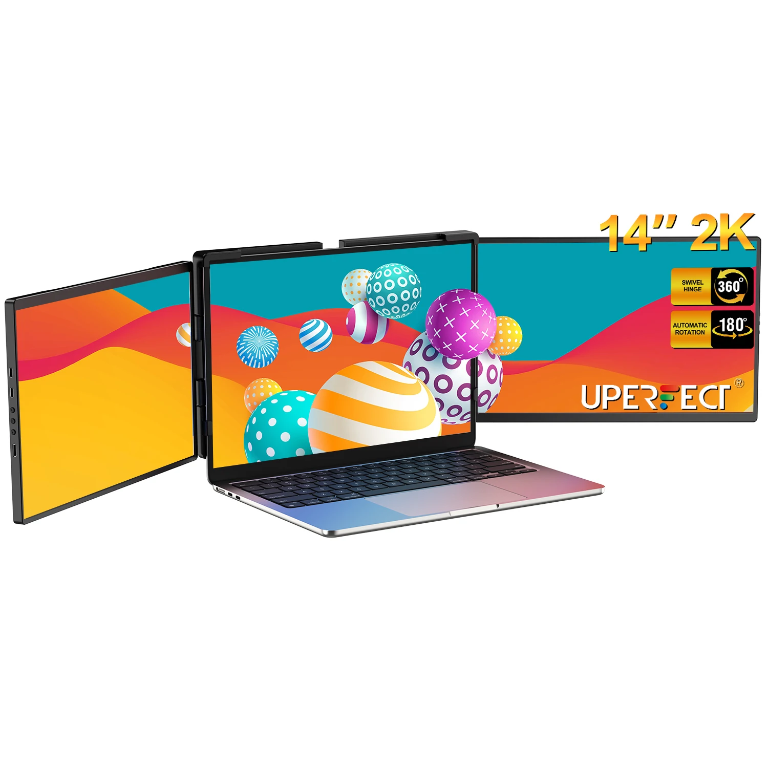 UPERFECT 노트북 화면 확장기 14 QHD 2K IPS 디스플레이가 장착된 휴대용 트리플 모니터 Mac, Windows, Chrome과 호환되는 노트북 확장 모니터, 13-17인치 노트북에 적합