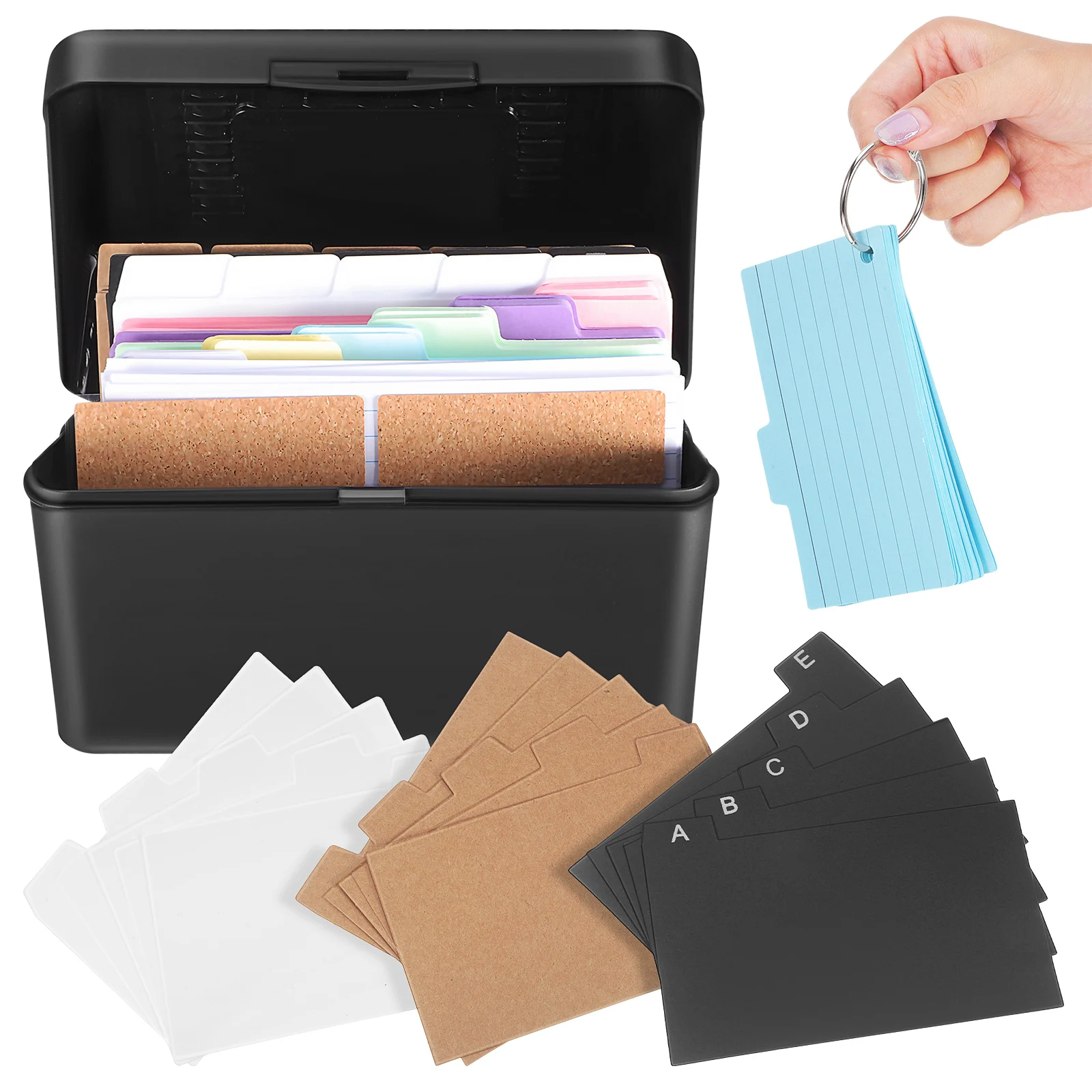 

1 Set Index Card Kit Colored Lined Flash Cards With Binder Rings Smooth Paper Storage Case For Studying Note-Taking Organization