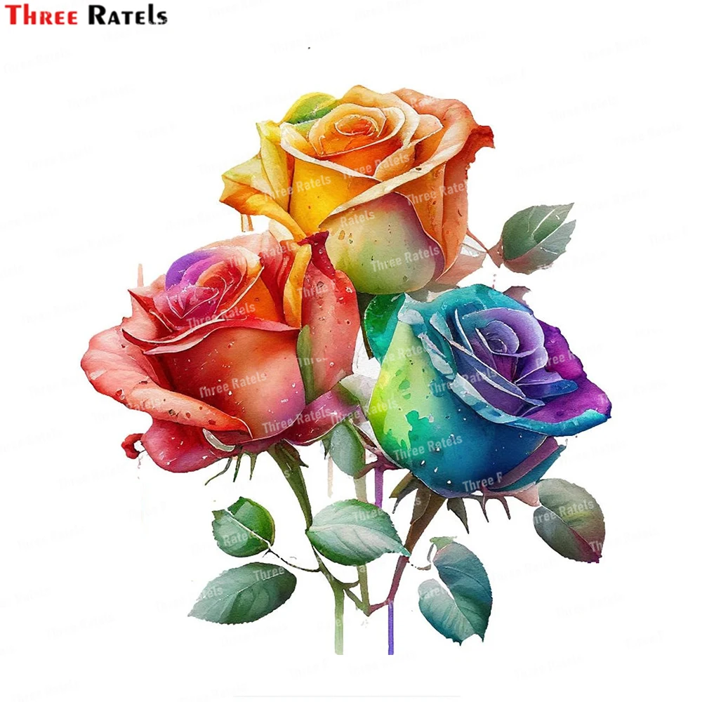 Three Ratels L23 Watercolor Dripping Colorful Rose Stickers For Car Styling Decoration Vinyl Waterproof Material Home Decor