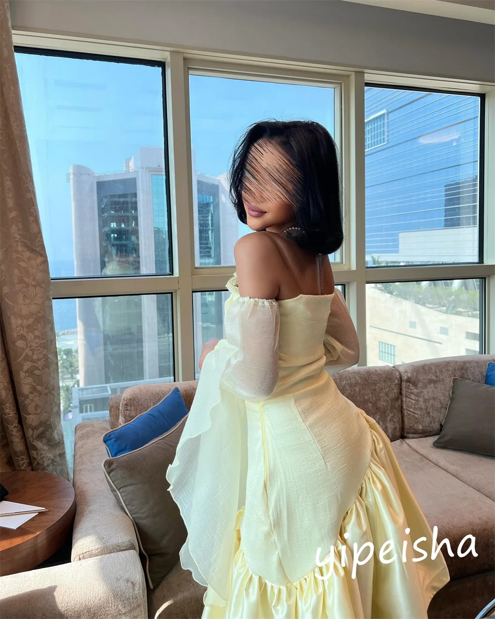 Ball Dress Saudi Arabia Prom Satin Draped Wedding Party A-line Off-the-shoulder Bespoke Occasion Gown Knee Length Dresses