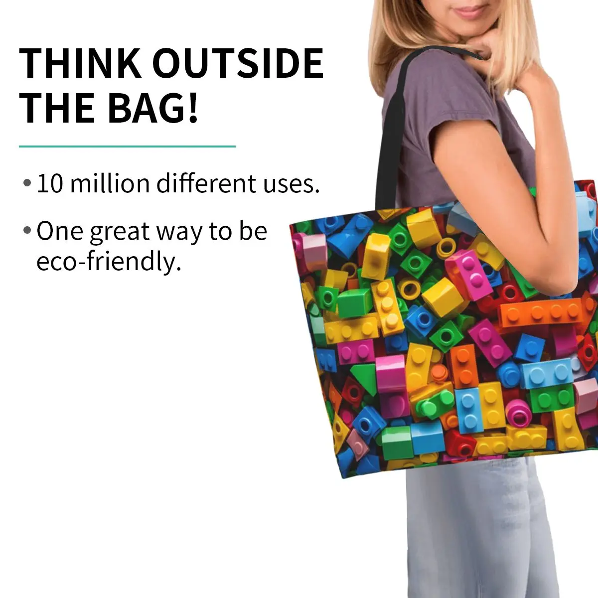 Lego Texture 2 Shopping Tote Bag Canvas Large Capacity Shoulder Bags Shopper Grocery Handbag for Women view 5