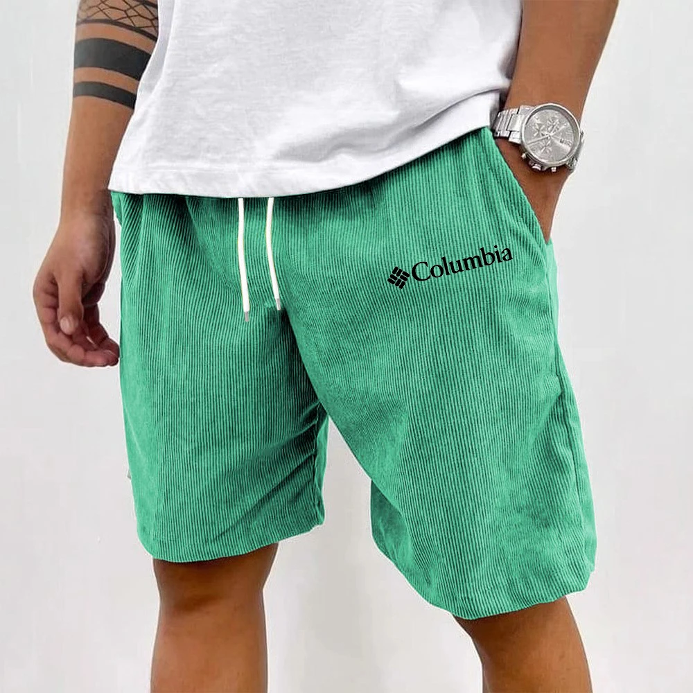 Trendige Herren Outdoor Knielange Shorts mit Elastischem Kordelzug Doppelseitige Taschen Langer Schriftzug-Druck Knitterfrei Komfortabel S-2XL