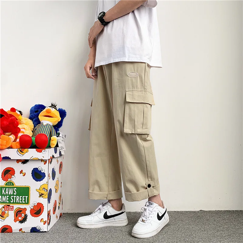 Japanese Overalls Men's Ins Loose Straight Leg Nine Minutes Spring and Autumn Korean Version of The Trend Wide Leg Casual Pants