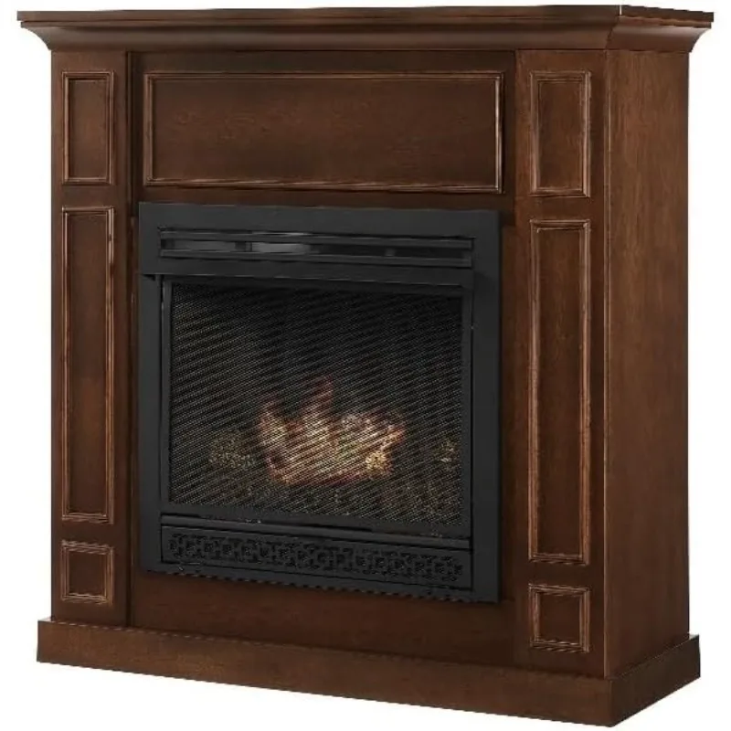 Chimenea de gas sin ventilación de combustible doble con manto, termostato ajustable, 26.000 BTU, calienta 900 pies cuadrados