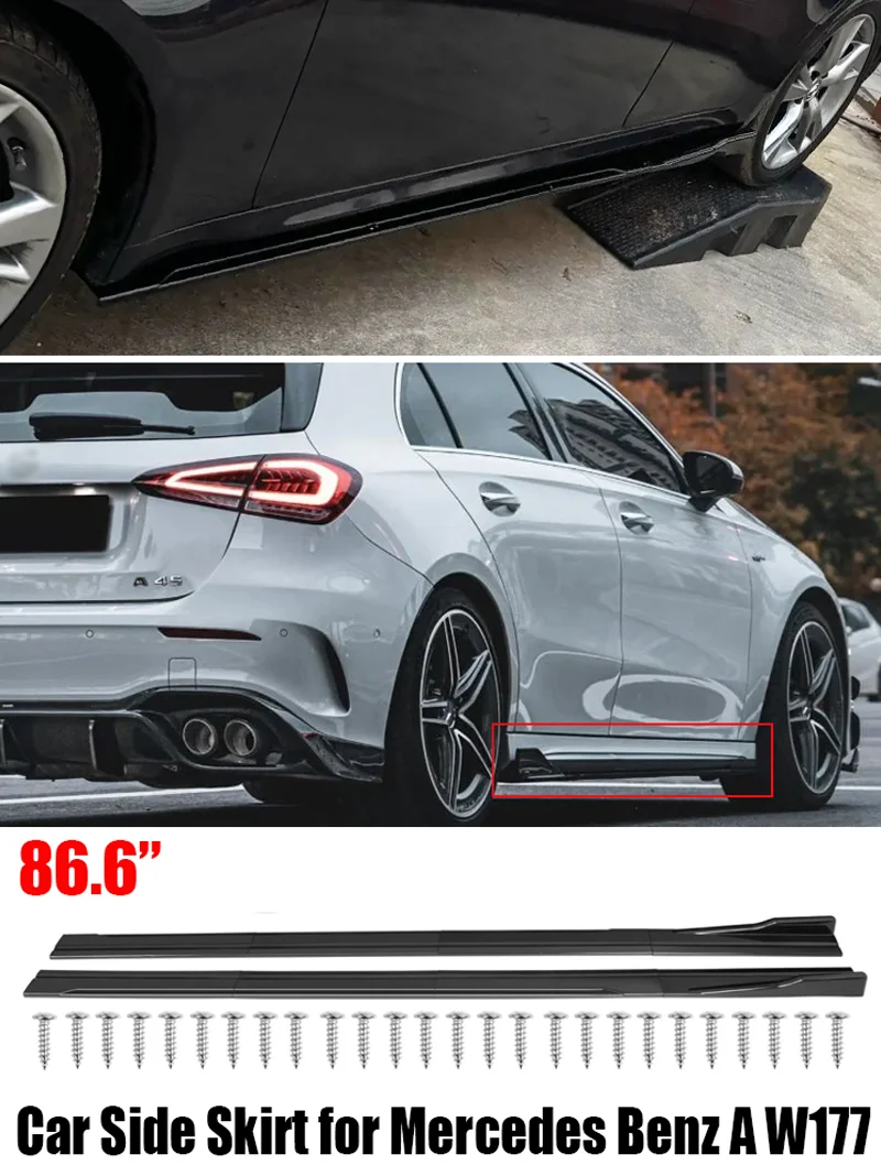 Für Mercedes Benz Zubehör A-KLASSE W177 A200 A250 A35 A45s AMG Auto Seitenschweller Erweiterungen Rocker Panels Lip 8 Stück 86,6 Zoll/2,2 – Detail 1