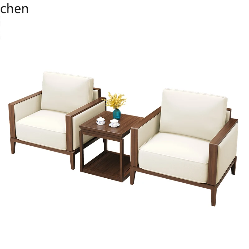 LXC Reception Business Meeting Office Sofa Coffee Table Set Genuine Leather Simple Single Seat