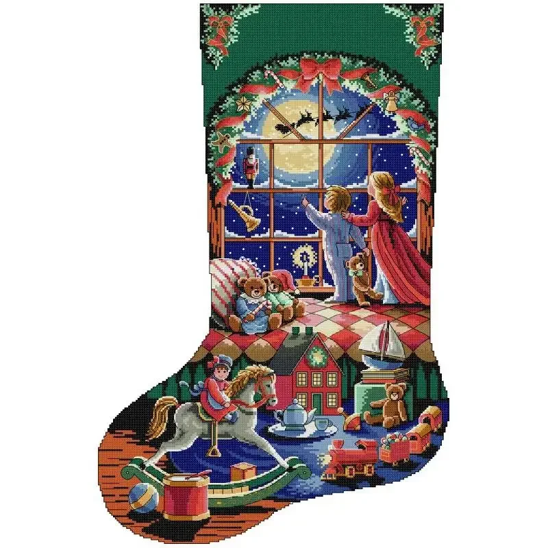 Christmas Stocking Series NKF Cartoon Pattern Cross Stitch Kit 14 16 11CT White Count Canvas Set DIY Embroidery Home Decor Gifts