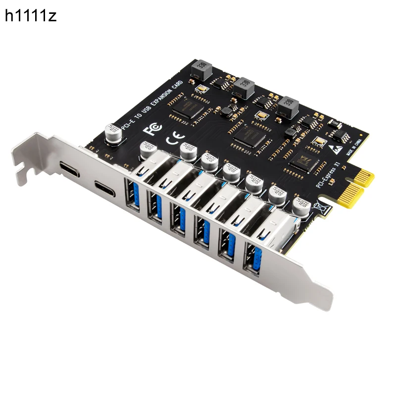 

USB 3,2 карта PCIe X1 на USB Gen1 5 Гбит/с 8 портов (6 USB A + 2 типа C) чип VL805 + NEC720210 конвертер адаптер расширения PCIE сплиттер