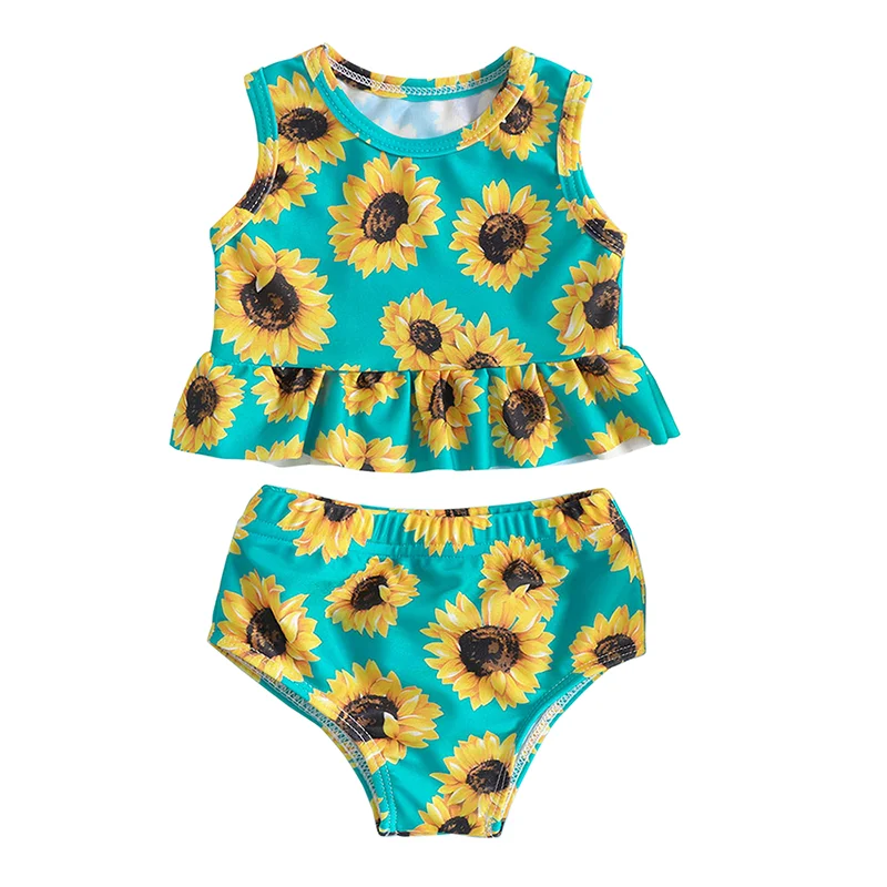 

Baby Girl Tankini Swimsuits Two Piece Swim Bikini+Shorts Kids Sunflower Swimwear Child UV Protection Sets Bathing Suit for Girl