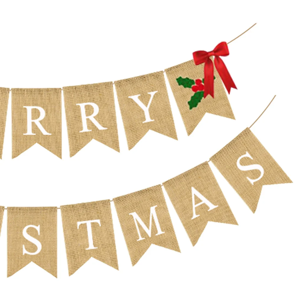 الرجعية عيد الميلاد بشق الكتان الخيش راية إلكتروني الطباعة جارلاند Bowknot الطرف الديكور خلفية تخطيط الدعائم