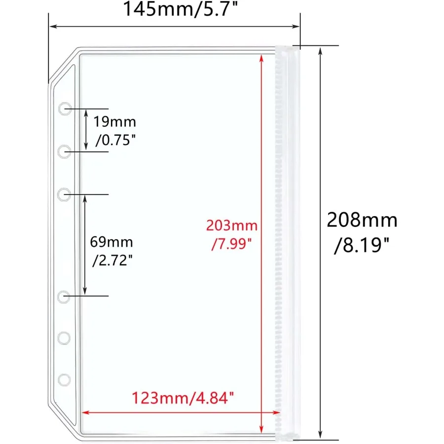12 قطعة A5 جيوب الموثق واضح زيبلوك جيب 6 ثقوب شفافة الموثق الحقائب الأكمام شقة ختم سستة حقيبة التخزين صفحة Pr #2