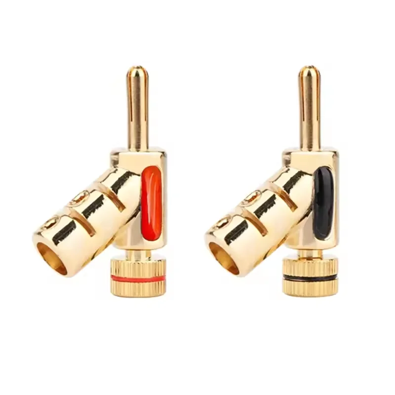 ABKS-2 سدادات الموز المطلية بالذهب لموصلات كابلات الصوت والفيديو Hifi بقفل 45 درجة