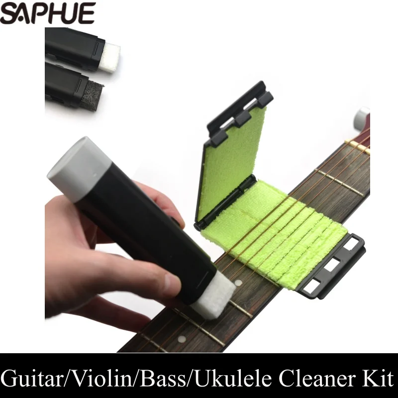 Guitar/Violin Cleaner Kit Dual Head Guitar Strings Cleaner Rust Remover with Lubricant in Brush String and Clean Fretboard Cloth