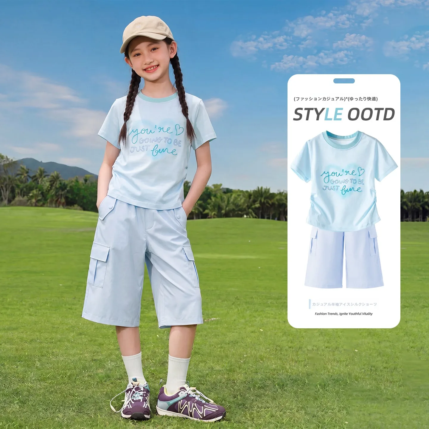 summer-outfit-for-girls-thin-short-sleeve-seven-piece-set-ice-silk-material-durable-print-design-comfortable-fit-two-piece-set