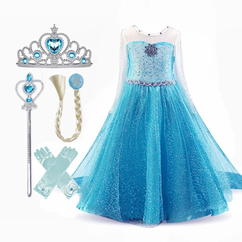 Elsa Dress for Girls 3-10 Yrs Birthday Role Anna/Elsa Princess Dress For Kids Halloween Carnival Party Girls Costume