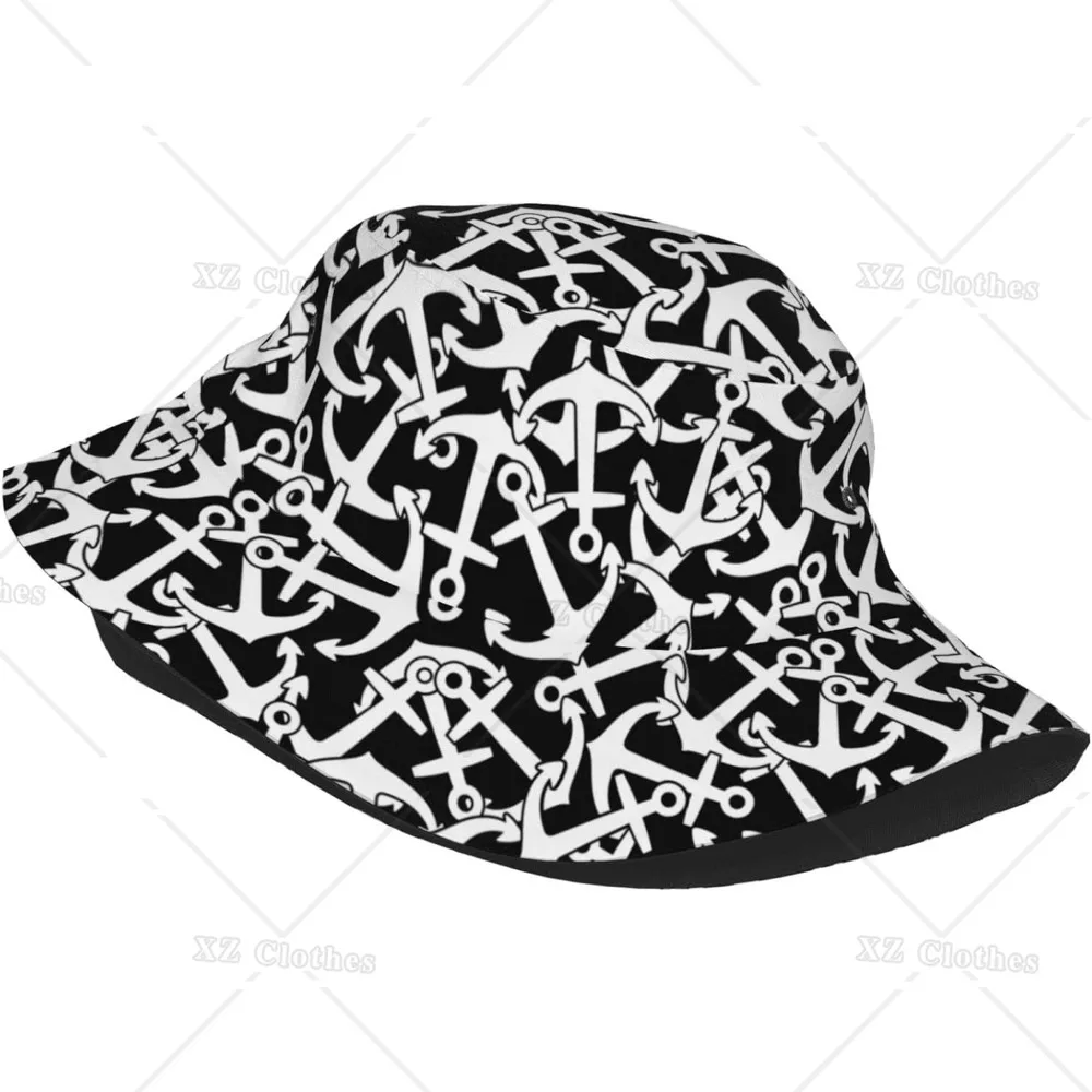 Anchor Black and White Bucket Hat for Women Men Teens Beach Outdoor Fashion Packable Sun Cap Fishing Caps for Fisherman