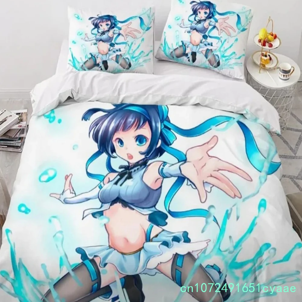 Anime Girl Cartoon Bed Linen Set  3D Print Anime Duvet Cover With Zip Microfibre Teenager Duvet Covers