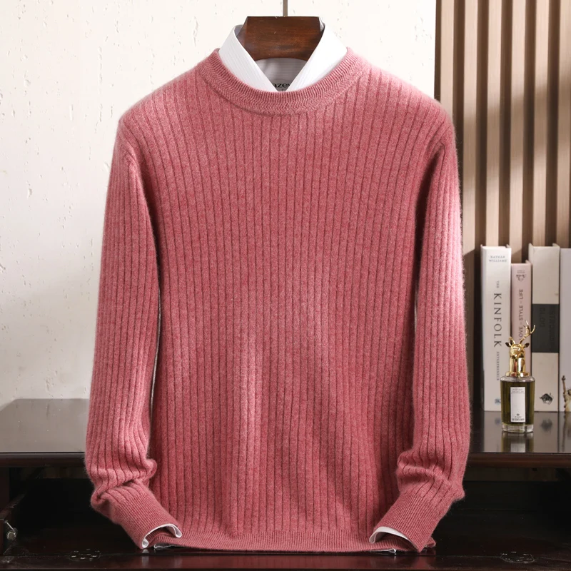 Class A 100% Pure Cashmere Sweater Men's Round Neck Knitted Pullover For Autumn Winter New Solid Color Base Sweater Menswear