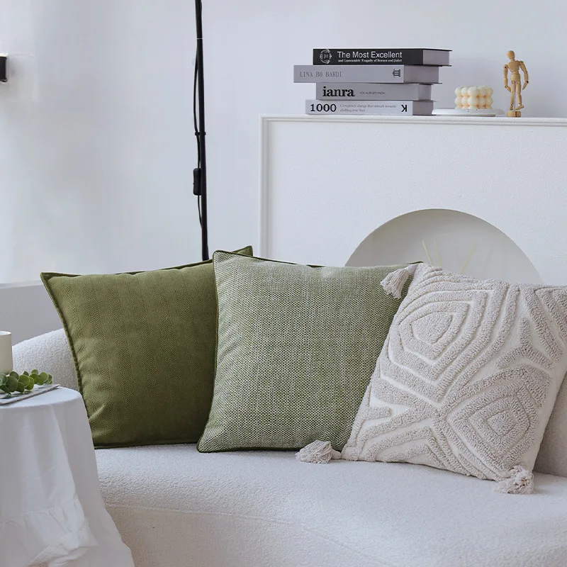 Chenille Tufted Pillowcase Green Cushion Pillow Cover Sofa Cushion Cover Sample Room Window Decoration Backrest Pillow Case