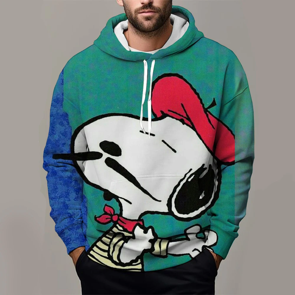 Snoopy Cartoon Printed Men Hoodies Disney Graphics Loose Tops Sweatshirts Male Hip Hop Streetwear Autumn Winter Clothes Kids