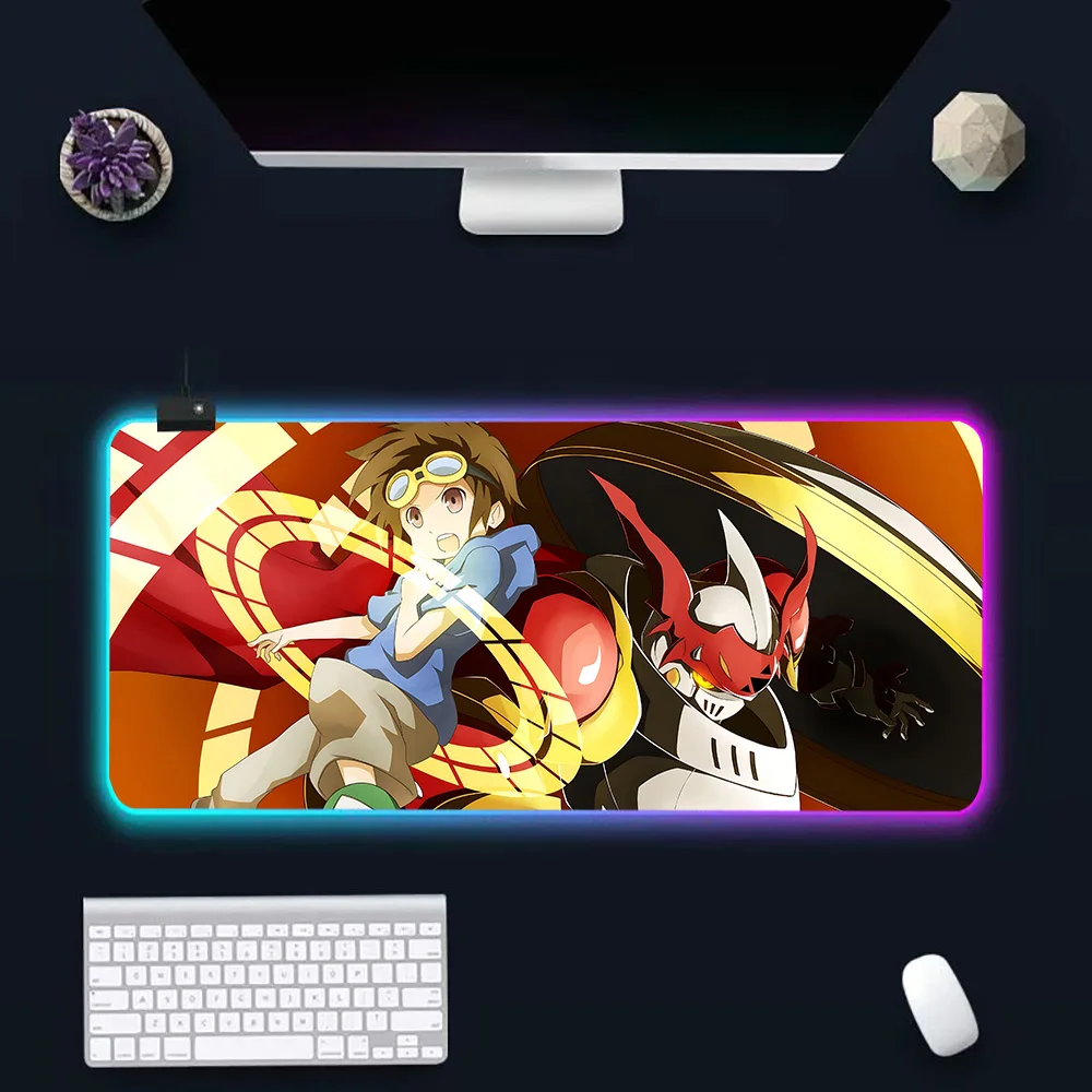 Digimon New Anime RGB Pc Gamer Keyboard Mouse Pad Mousepad LED Glowing Mouse Mats Rubber Gaming Computer Mausepad