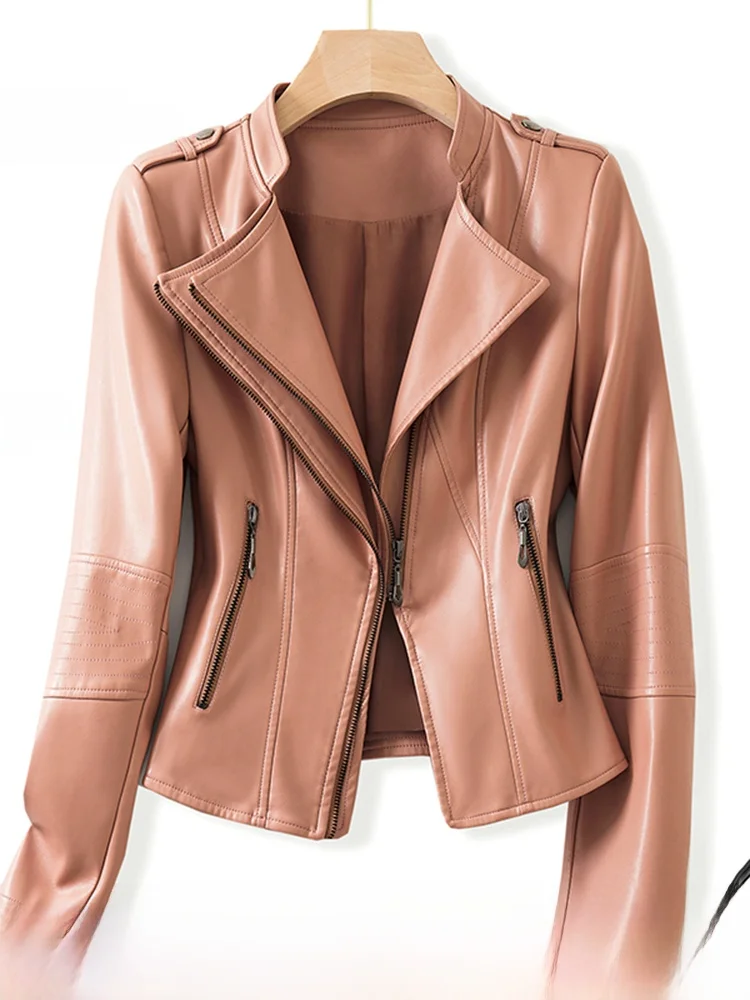 

Женская кожаная куртка Ning из натуральной овчины, укороченная, приталенная, в мотоциклетном стиле, новая коллекция Осень-Зима 2025