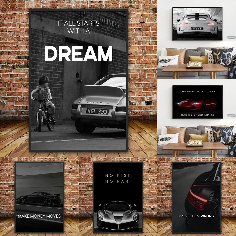 

Chase Your Dreams Luxury Super Sports Cars Posters Print on Canvas Wall Art Motivational Picture for Man Cave Bedroom Home Decor