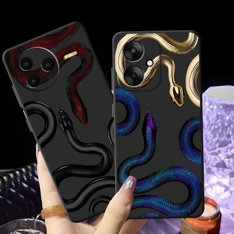 حافظة لهاتف شاومي ريدمي 14C 9 12C A5 A4 13C K40 K80 Pro A3 10 A1 A2 Plus غطاء هاتف ناعم أسود فاخر على شكل ثعبان جرافيك