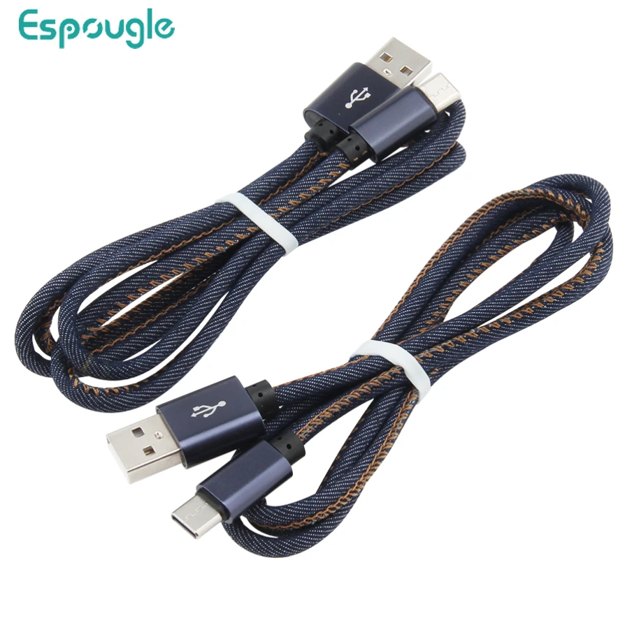 

100pcs 1m Denim USB Cable for IPhone Type C Micro Usb Data Wire For Huawei Xiaomi Redmi Samsung Android Phone Charge Cables