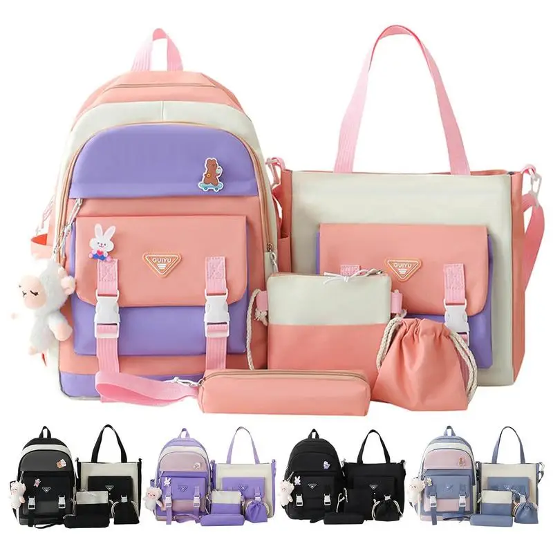 

Kawaii Backpack Set 5 Pieces Kawaii Backpack Set Shoulder Bag Pencil Bag Tote Bag Kawaii Backpack With Cute Pendants For Teen