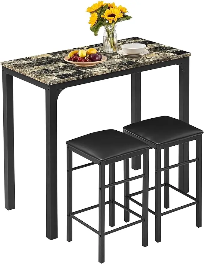 

3-Piece Pub Dining Set Counter Height Breakfast Table with 2 Bar Stools, Seating for Two, Rustic Brown/Dark Brown