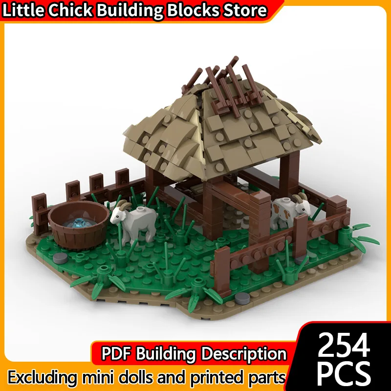 

Средневековый замок, модель MOC, строительные кирпичи, средневековая горная деревня, овца, модульная технология, подарки, праздник, сборка игрушки, костюм