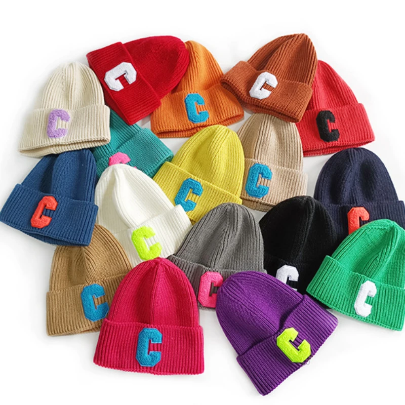 Multi Color C Letter Beanie Cap Unisex Knitted Hat Outdoor Thick Warm Sport Ski Knitted Hats Hip Hop Casual Bonnet Caps