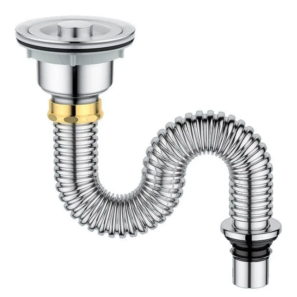 

Thickened Interfaces Kitchen Sink Drain Pipe Deodorant with Sink Stopper Stainless Steel Sink Strainer Sealing Lid Flexible