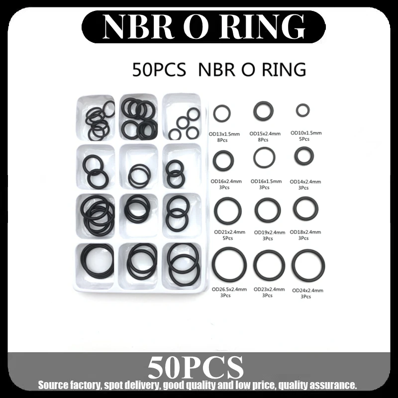 

50Pcs Rubber Assortment O-ring NBR Repair Kit Faucet Sealing Valve Waterproof Machine Oil-resistant Gasket O Ring Kit