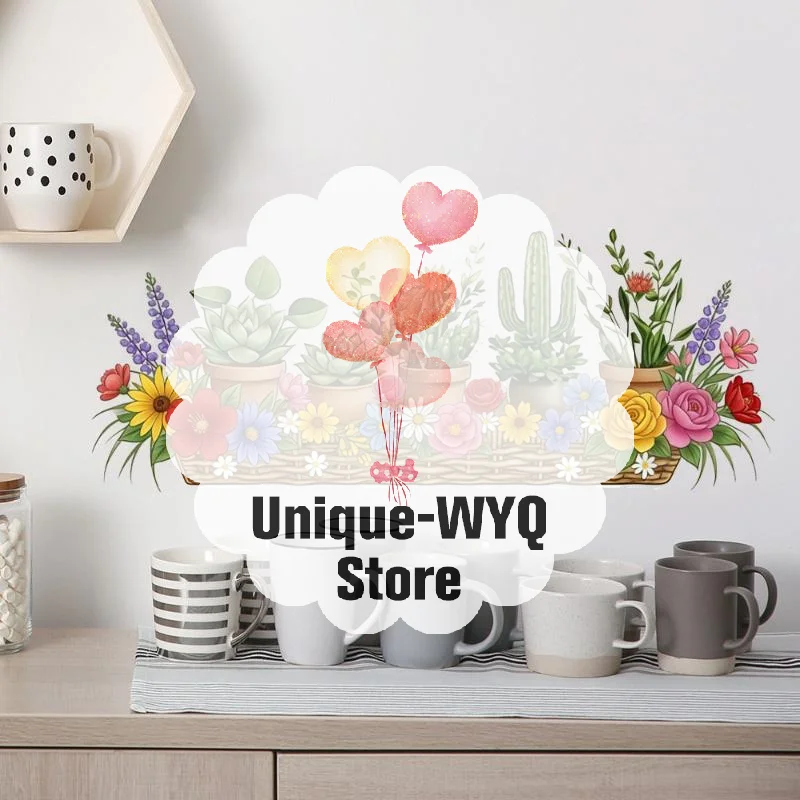 Cactus And Flower Plant Wall Decals Decorative Self-Adhesive Wall Stickers Living Room Wall Beautify Decorative Wall